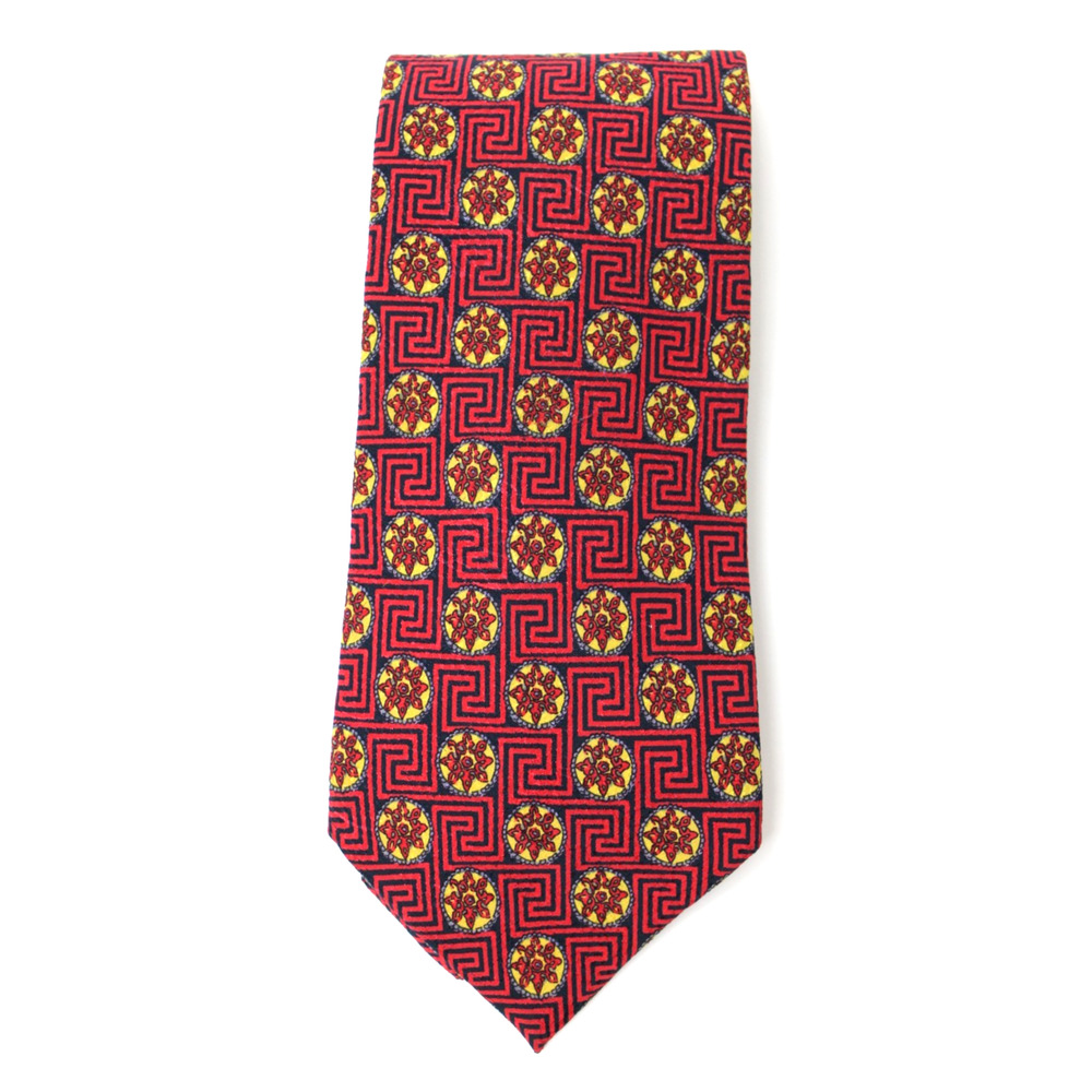 Brioni 100% Silk Tie Red Geometric Hand Made in Italy 4" X 60"